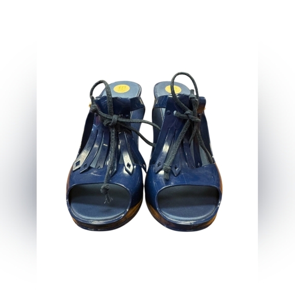 Melissa Wedge Heel Blue Slip On Fringe Size 37 EUC - Picture 3 of 7